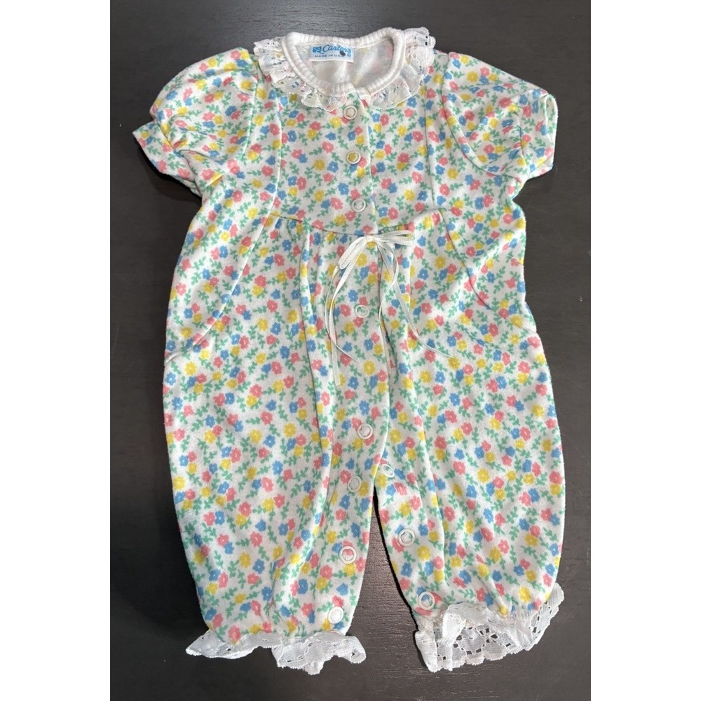 Vtg Carters Floral Romper Lace Trim Baby Size Unknown See Pics
